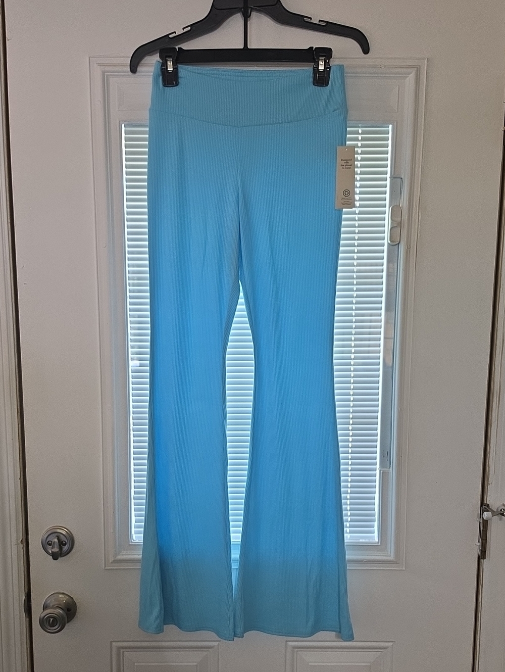 No Boundaries Sky Blue Ribbed Flare Pants